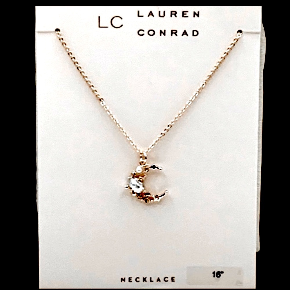Signed LC Lauren Conrad Gold Plated Moon & Stars Pendant Necklace
